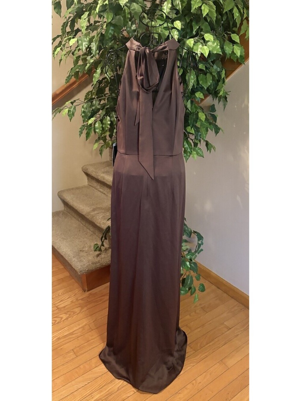 Adrianna Papell Brown High-Neck Ruffle Gown - Picture 8 of 10